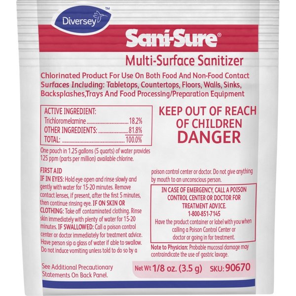 Sani-Sure Multi-Surface Sanitizer, 0.13 oz (0.01 lb) Chlorine, Yellow, 100 PK DVO90670